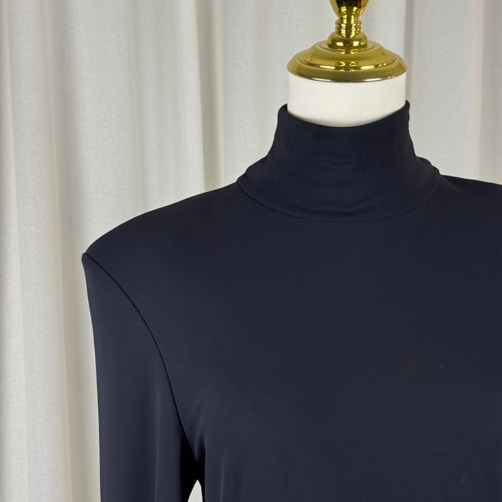 VTG Mock Neck Gathered Waist Exposed Riri Zipper Midi Dress - Picture 7 of 9